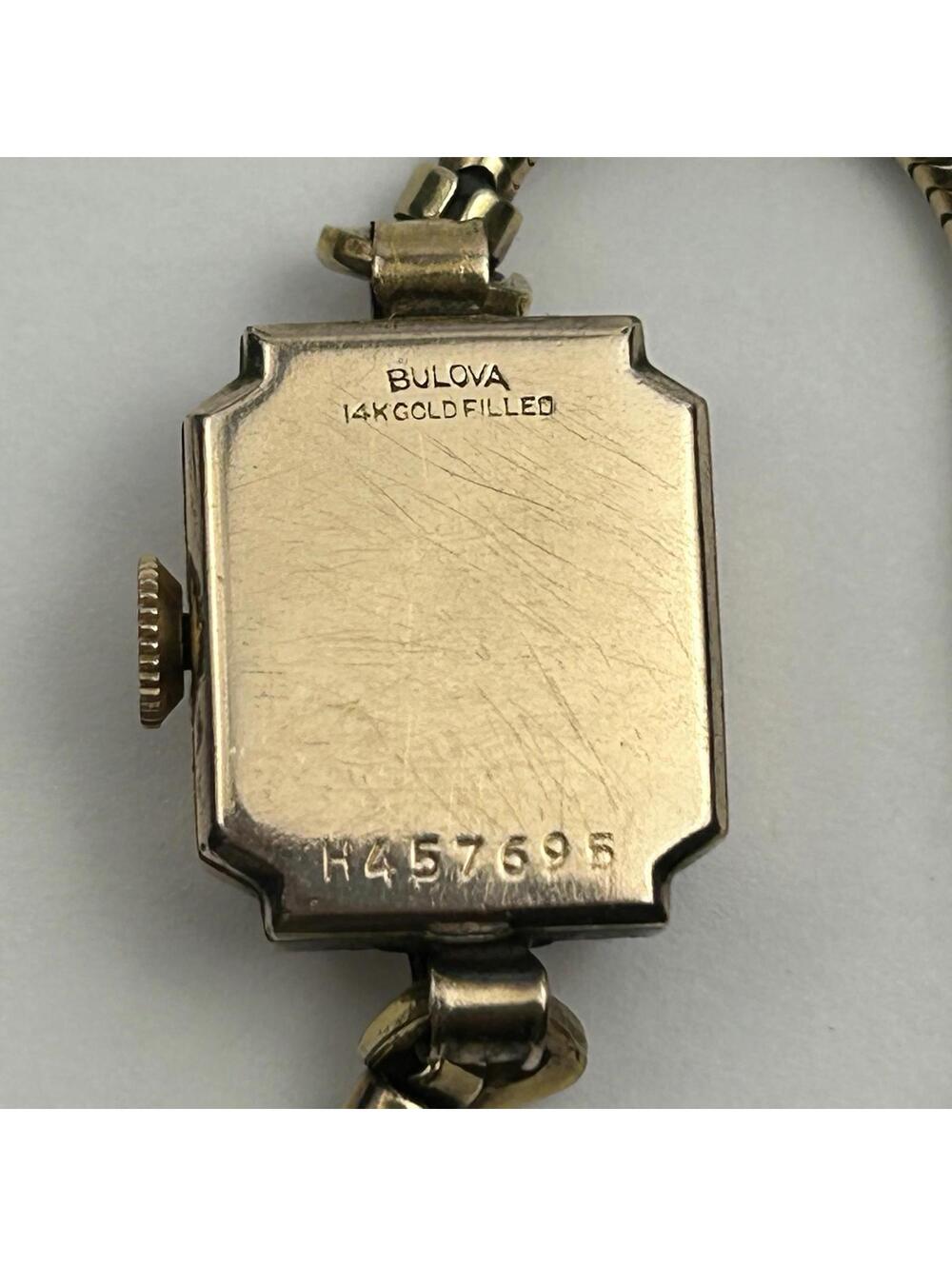 Vintage 1947 Bulova Ladies Watch 14K Gold Filled Square Art Deco - WORKING - Picture 7 of 16